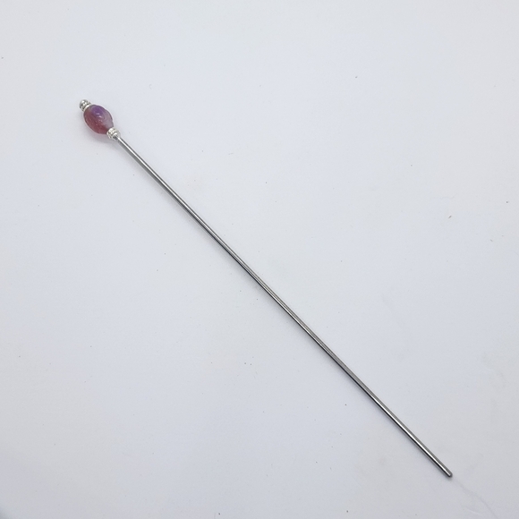 Runeblossoms Stainless Steel Hair Stick, One of a Kind Carved Dyed Jade Hair Pin - Picture 5 of 6
